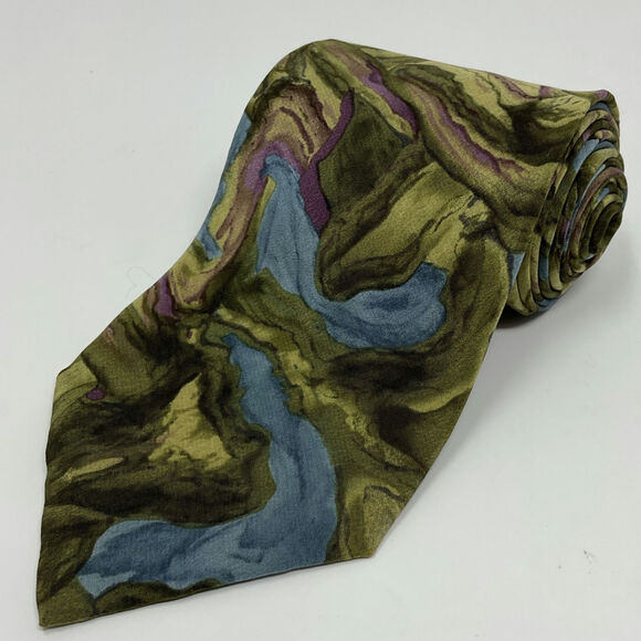 Vintage J.Garcia Gekko Collection 7 Tie Men Abstract Green Novelty Silk Necktie - Picture 1 of 4